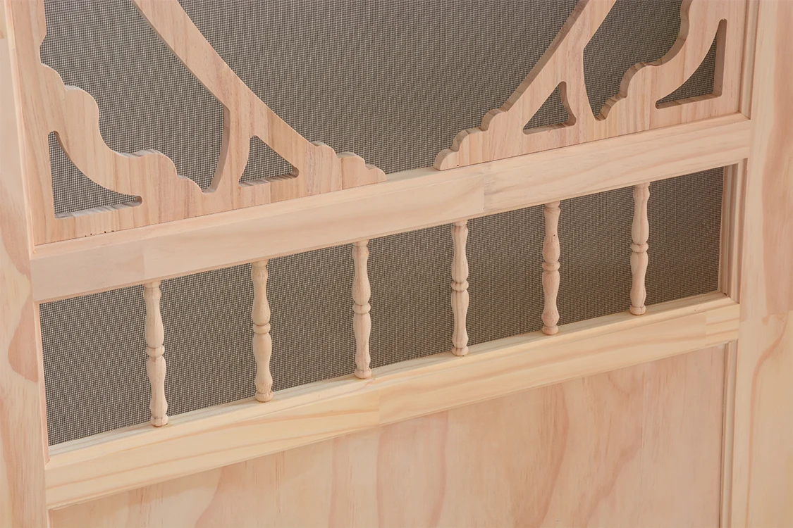 Shrink Package Fiberglass Screen Natural Pine Wood Screen Door for Entrance