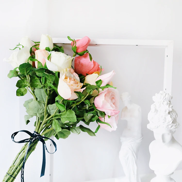 
home garden decoration artificial silk flowers 10 head rose bouquet supplier 