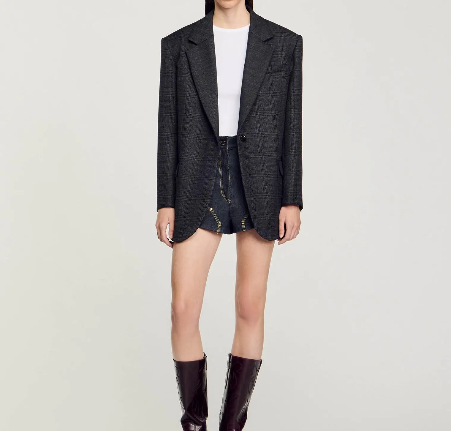 Custom Autumn Winter Design Wool Checked Suit Jacket Women Blazers Formal Warm Woolen Suit Jacket