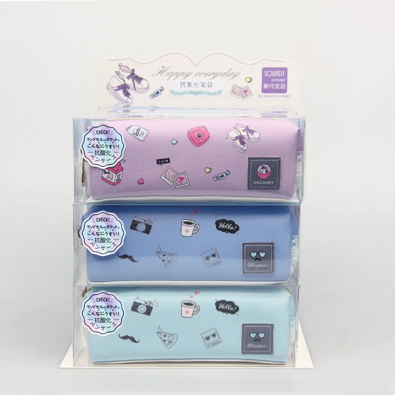 Cute School Pencil Case for Children Leather Zipper Kawai Pencil Box Bags OEM Wholesale Custom Cartoon for Kid Stationery