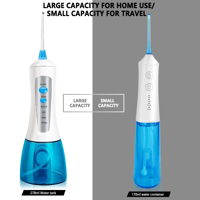 Cordless Water Flosser Intelligent Dental Oral Irrigator 3 Modes 2 Jet Tips IPX7 Waterproof Portable and Rechargeable Powerful