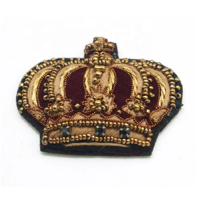 High end india wire British style beaded crown embroidery patches sew on