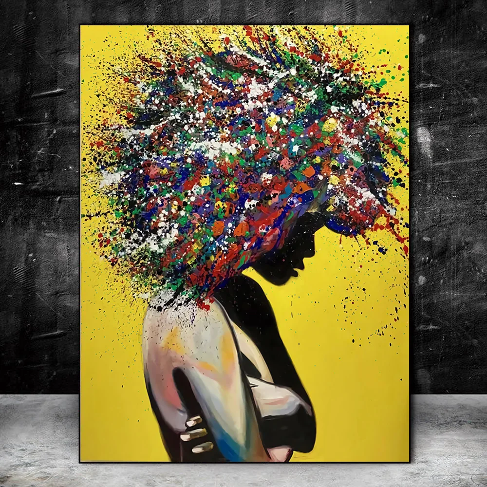 Hair Graffiti Abstract African Girl Wall Art Canvas Painting Poster And Prints POp Street Wall Art  Pictures For Home Decoration