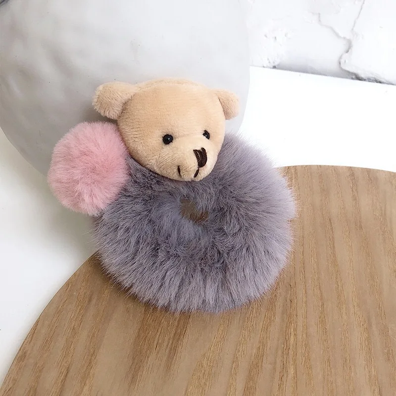 New Style Cute Bear Fur Plush Hair Rope Kids Elastic Hair Bands Rubber Hair Scrunchies For Girls