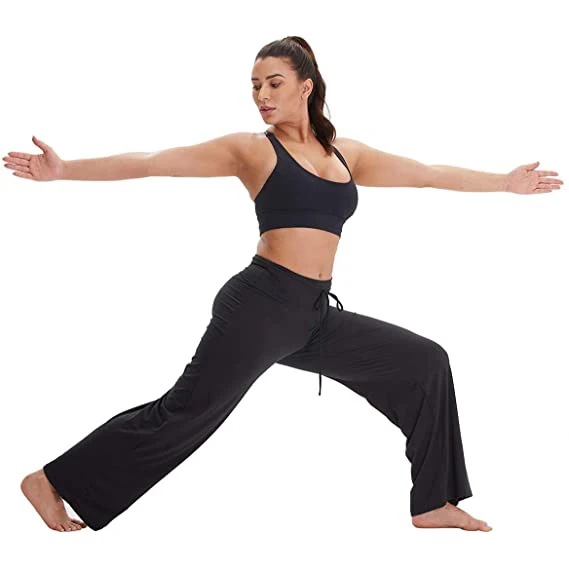 
Wholesale Wide Loose Leg Pants Solid Color Sleepwear Buttery Soft Cotton Stretchy Pajamas for Women 