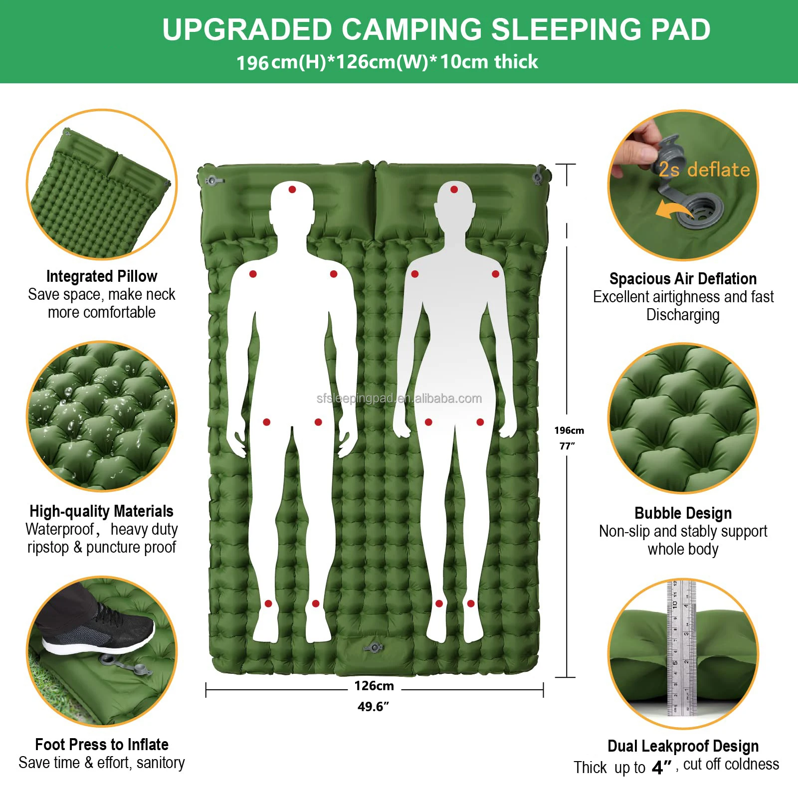 Ultralight 2 Person Air Camping Mat Inflatable Double Sleeping Pad for Backpacking Traveling and Hiking