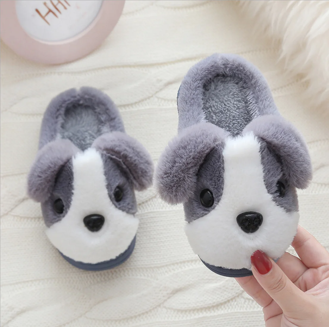 warm children pu winter slipper  kids indoor shoes  with animal printing