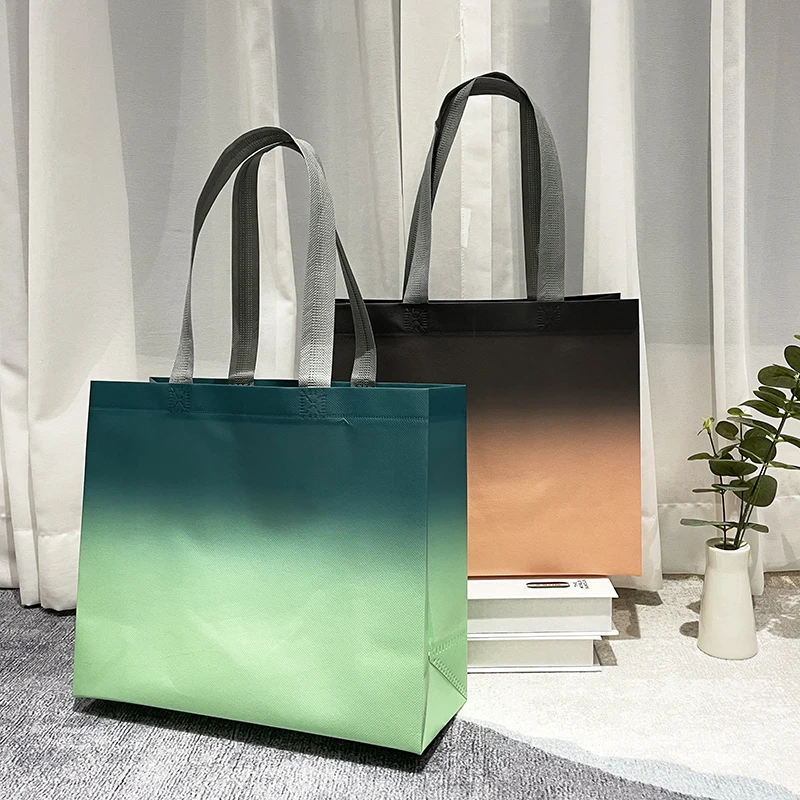 Non Woven Thickening Of The Film Fabric Bag Gradient Shopping Bags with Logos