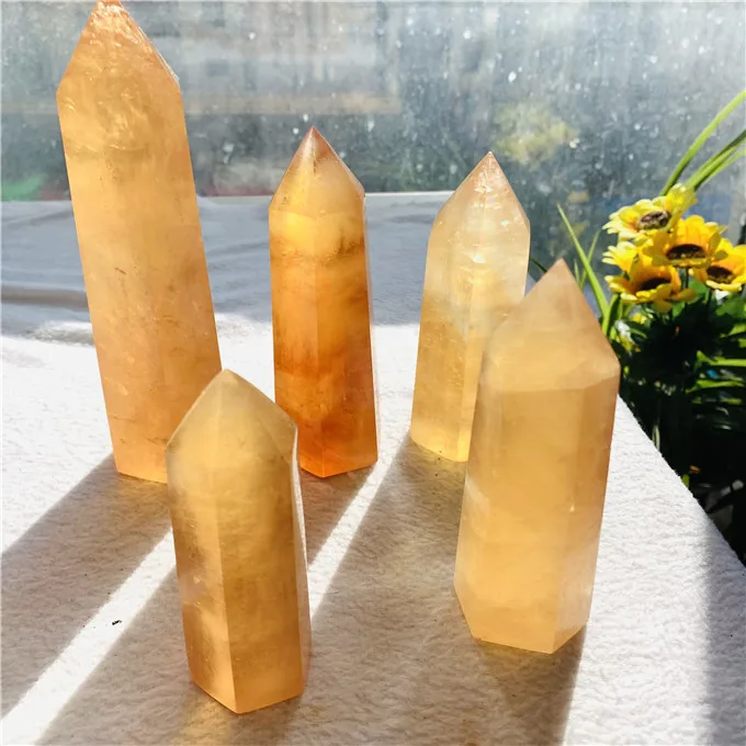 Natural Crystal Point Honey Calcite Tower