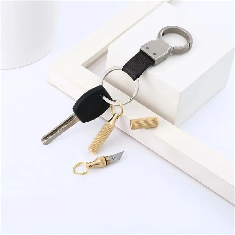 JDSR Mini Brass Capsule Pocket Knife Portable Utility Knifes Survival Knife Keychain Pendant Gadget Letter Package Opener