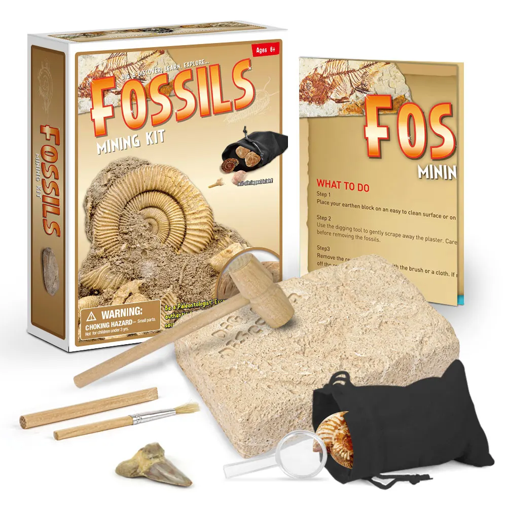 Children school stem educational creative excavation dig kit archaeology dig up fossil skeleton dig toy