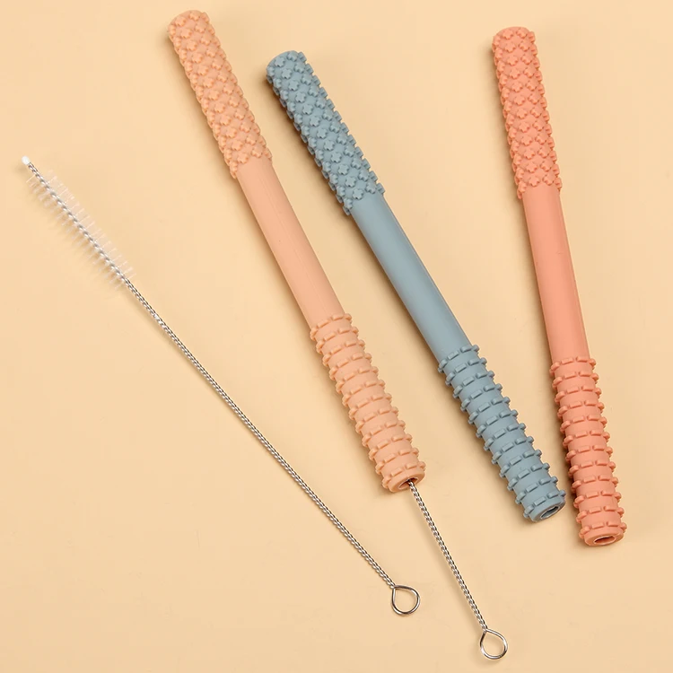 100% Food Grade Baby Pacifier Teeth Brush Shaped Silicone Baby Teether with Brush