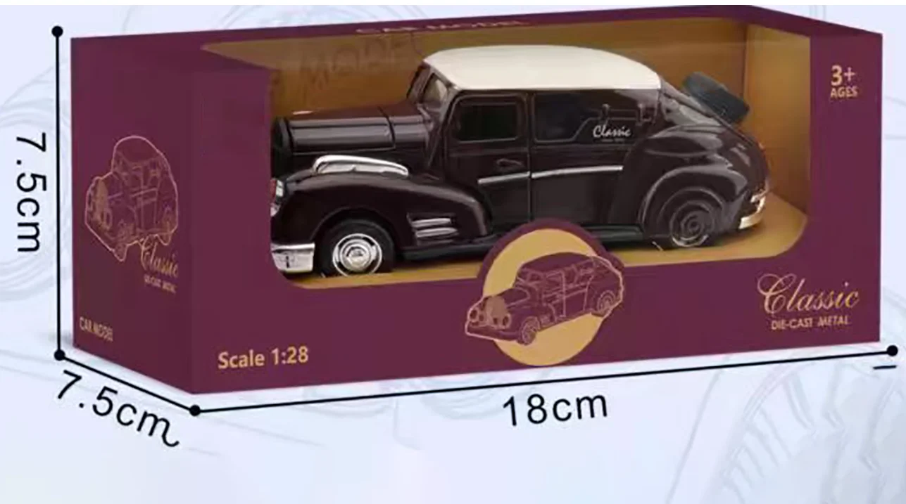 1:28 scale Diecast Alloy Simulation Pull Back Classic Vintage Car With Sound And Lights Doors Open Customized Promotional  Car