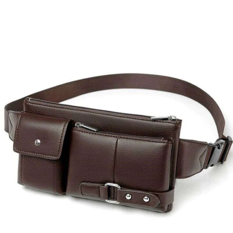 Leisure multifunctional waist bag pu leather fanny pack sling chest bags for men