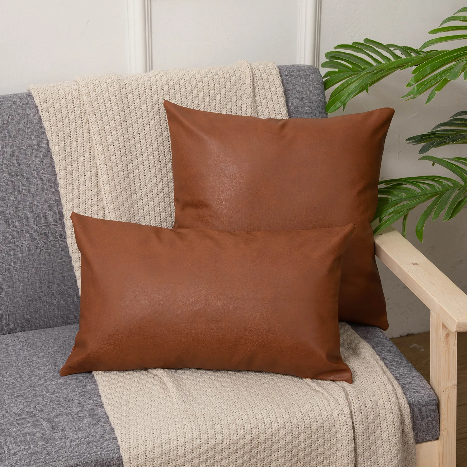 30*50cm Modern Solid Decorative Square Faux Leather  Thick Throw Pillow Covers Cushion Cases for Couch Bed Sofa
