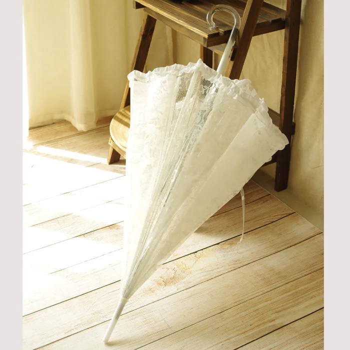 Korean Style Transparent Lace Customized Sunny Rain Straight Umbrella For Lady