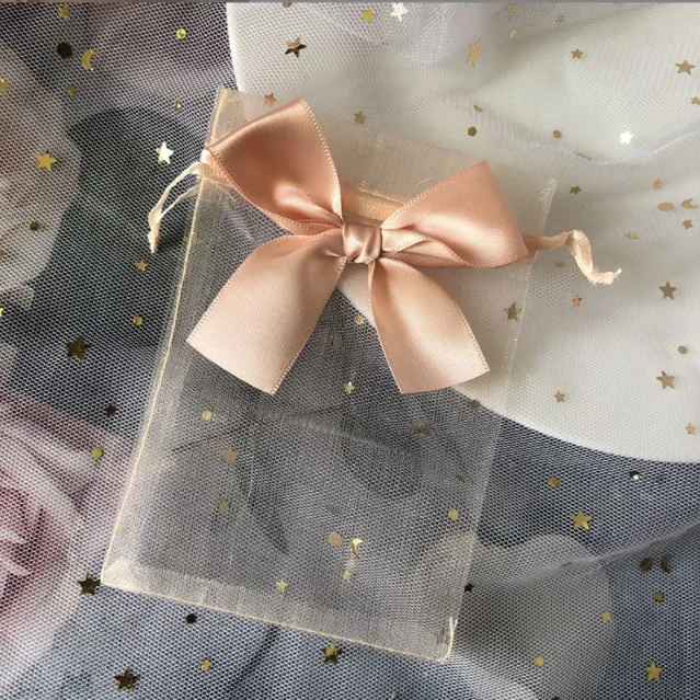 Champagne color ribbon candy soap organza drawstring bag