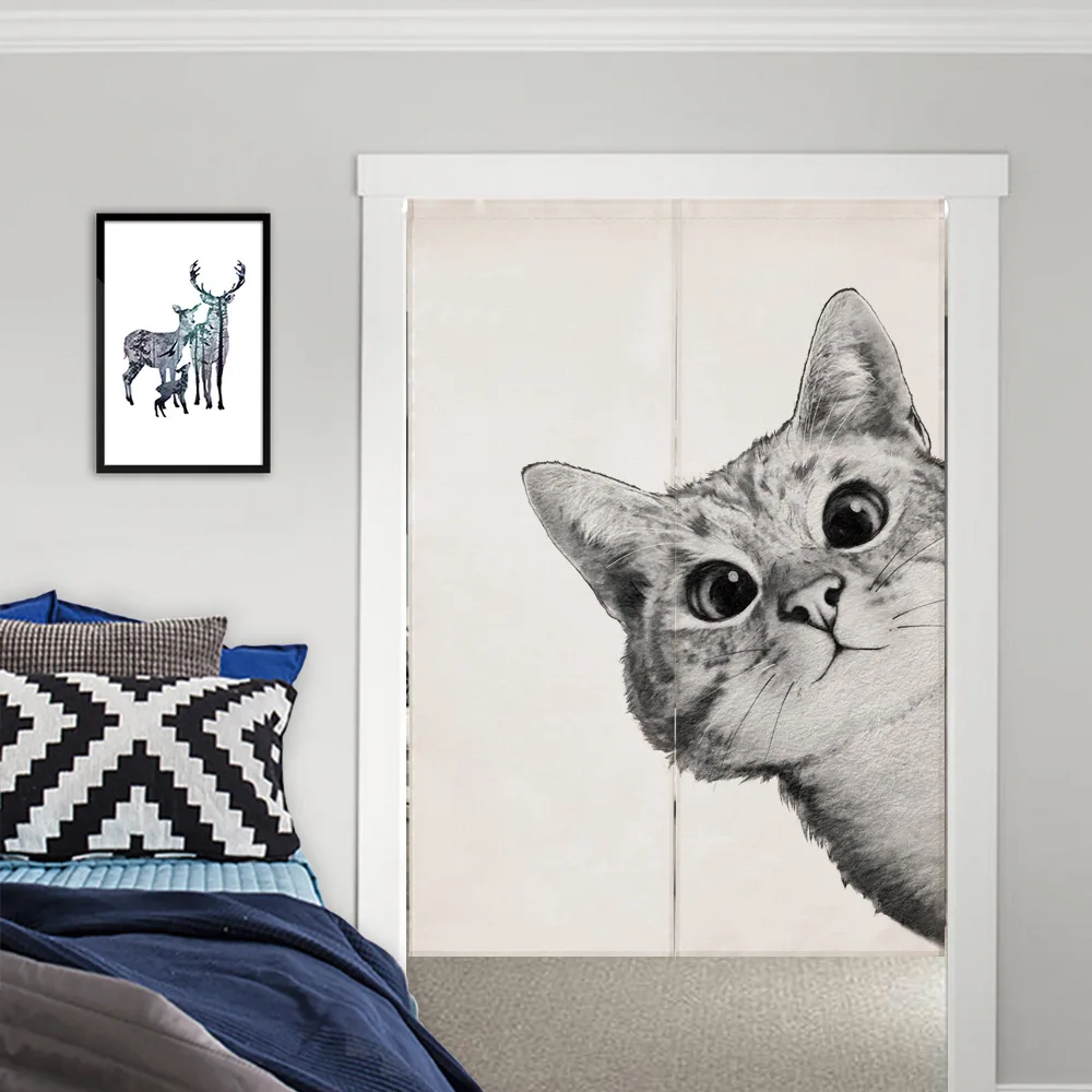 Low price wholesale animal Marilyn Monroe cartoon black and white cat linen cotton door curtain  Accept Custom made
