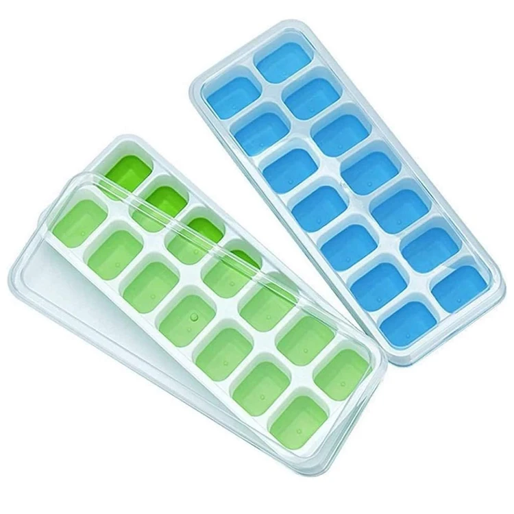 Hot Sale Food Grade Easy Release Silicone Cube Ice Cube Molds 14 Ice Tray Stackable Durable Ice Cube Tray With Lid