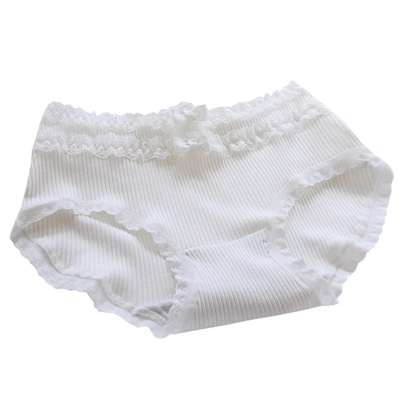 Japanese Style 100% Cotton Crotch 95% Cotton 5% Spandex Mid Waist Ladies Underwear Girls White Cotton Panties