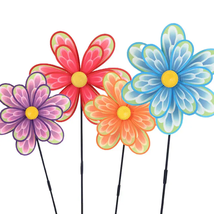 BAILING Kids Toy Windmill Round Leaf Flower Pinwheel Customizable Double Wheels Garden Decor Windmill