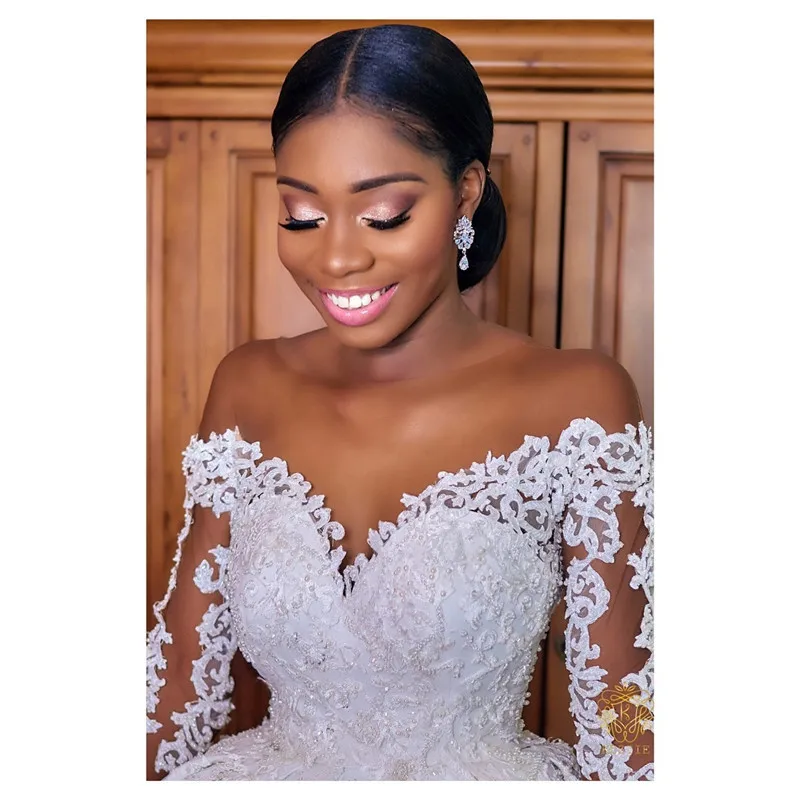 bridal gowns 2021 long sleeve lace gowns dress ball gown luxury Cathedral Train wedding dress