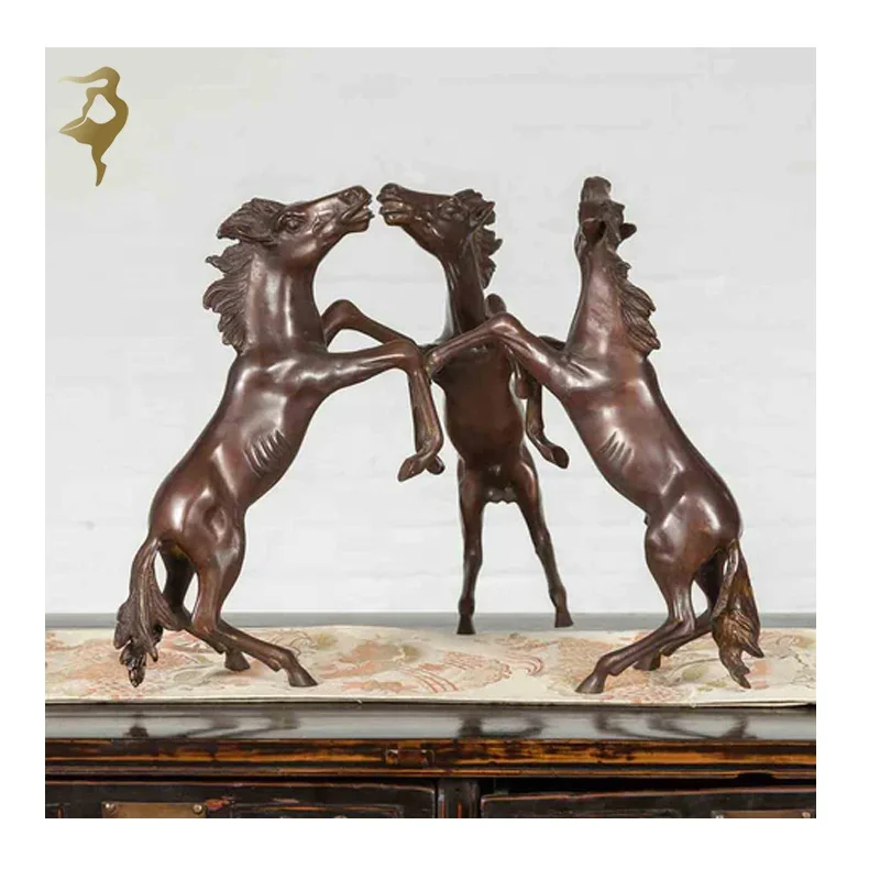 Abstract Art of Bronze horse head table base Sculpture Home Decor