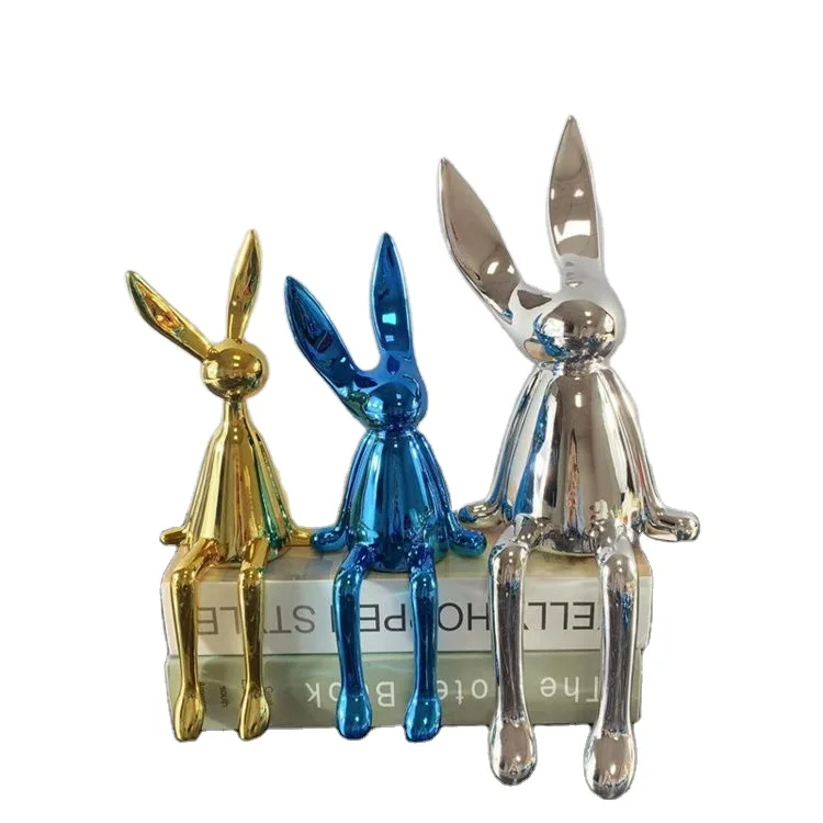 Rabbit 2021 Modern Luxury Home Decor Resina Conejo Estatuas New Glitter Living Room Ornaments Decoration Resin Rabbit Figurine