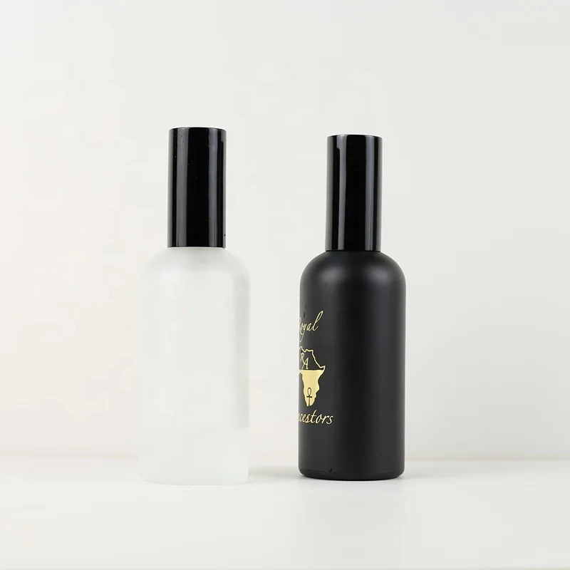 Empty Custom Spray Botol Parfum Atomizer Frosted Matte Black 100ml Cosmetic Serum Spray Glass Bottle With Pump Sprayer