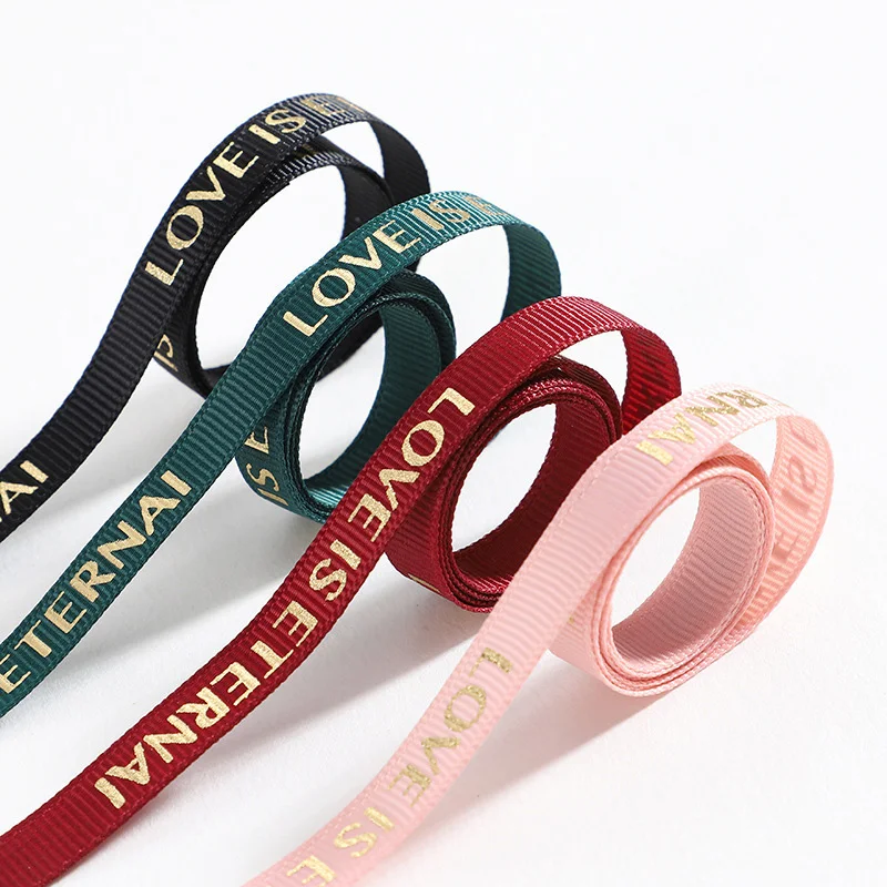 Factory Directly Sale 2cm Foil Gold Stamping  Logo Grosgrain Ribbon Customized Logo
