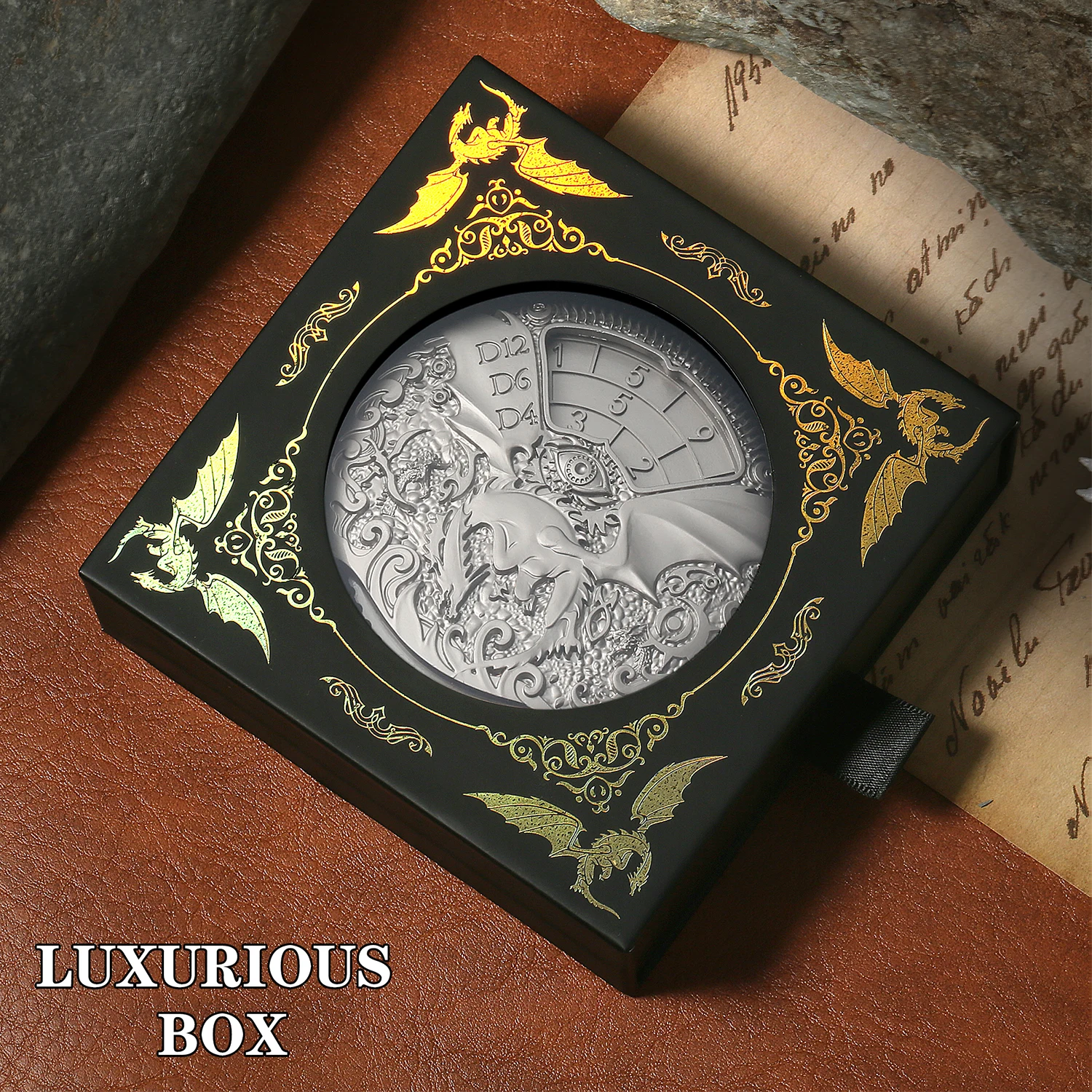 New Design 7-in-1 Dragon Roulette Metal Spinner Dice Spinning DND Dice Set D&D Steampunk Dice with Gift Box for RPG Rolling Game