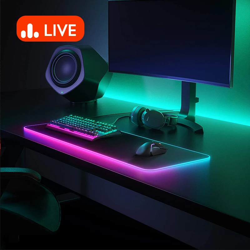 Игровой коврик для мыши RGB, большой коврик для мыши, игровой компьютерный коврик для мыши со светодиодной подсветкой XXL, большой коврик для мыши с подсветкой, коврик для клавиатуры и мыши