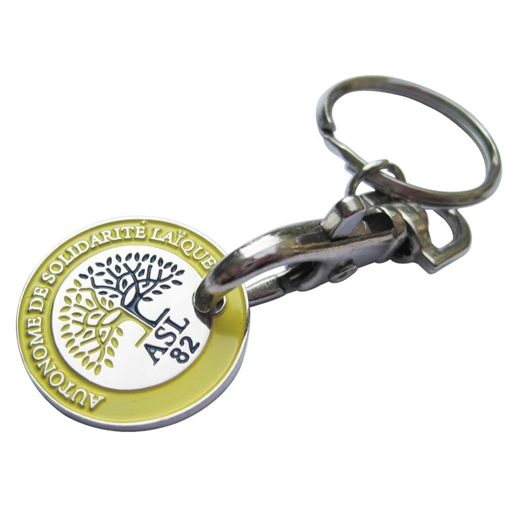 Promotional Custom Cheap Metal Trolley Coins Shopping Cart Token challenge keychain trolley coin