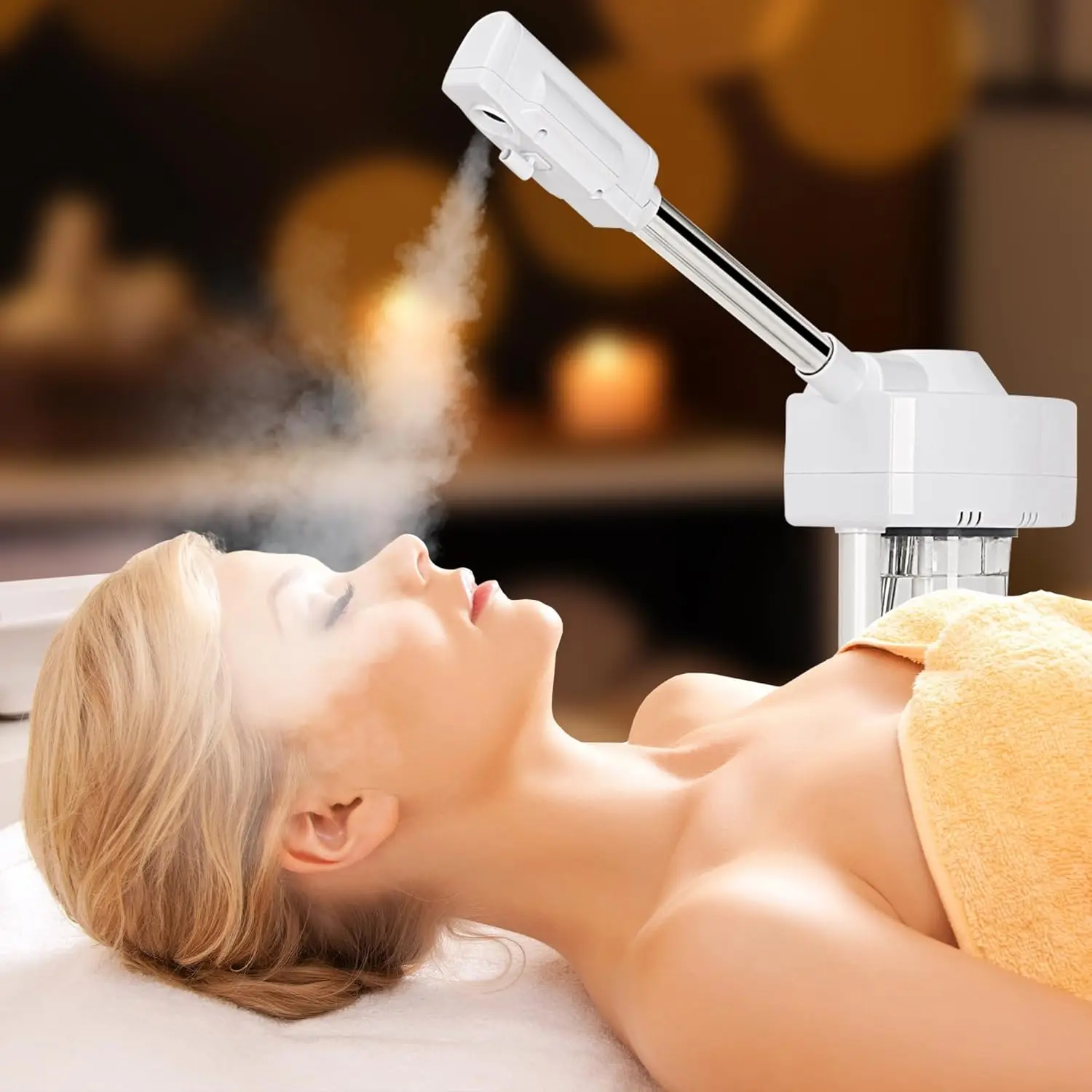 Professional Facial Steamer on Wheels Ionic Ozone with Hot Mist Function Stand for Home Salon Spa Skin Cleaning