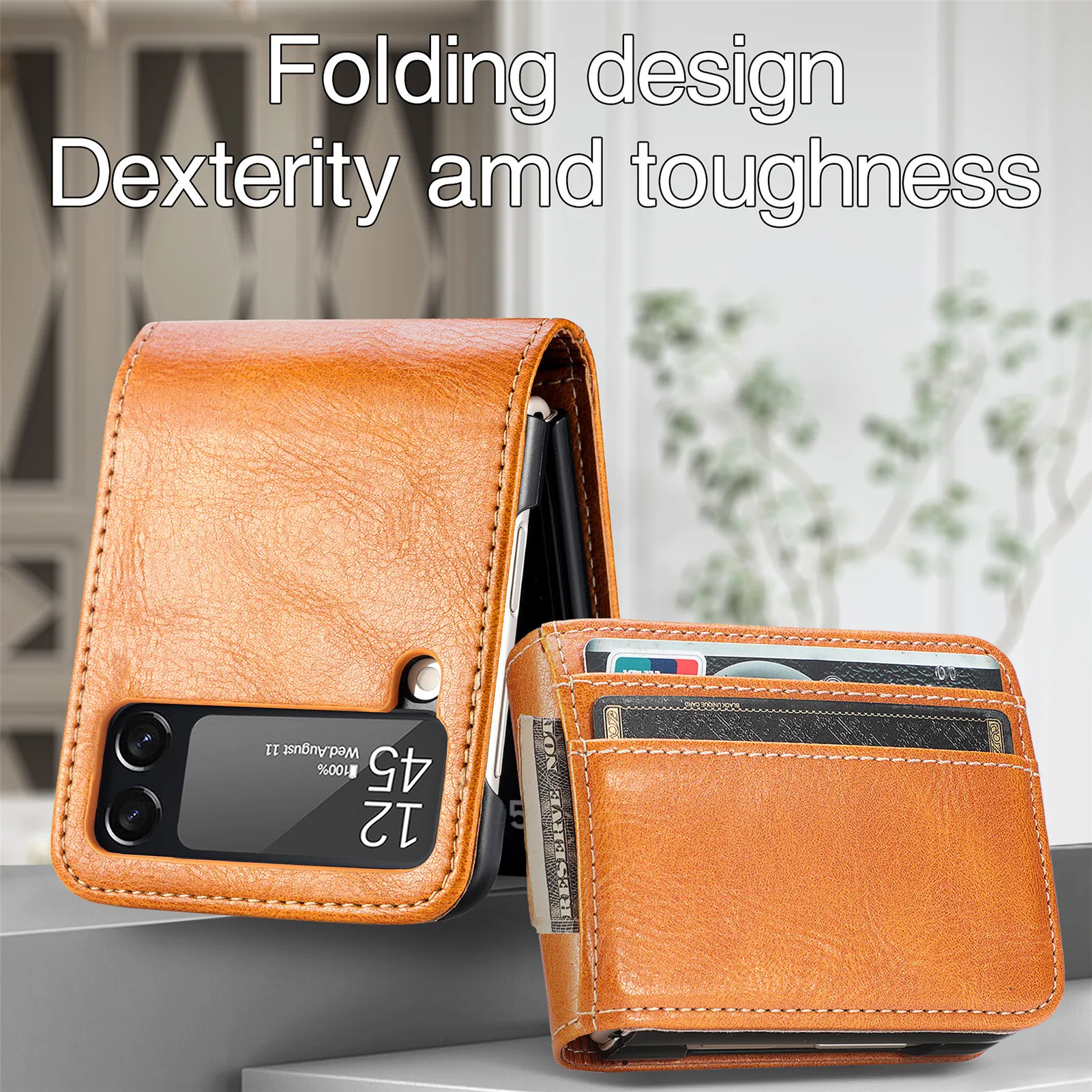 Business Phone Case Build In Card Holder Leather Flip Cover Wallet Function Phone Case for Samsung Galaxy Z Flip 3 4