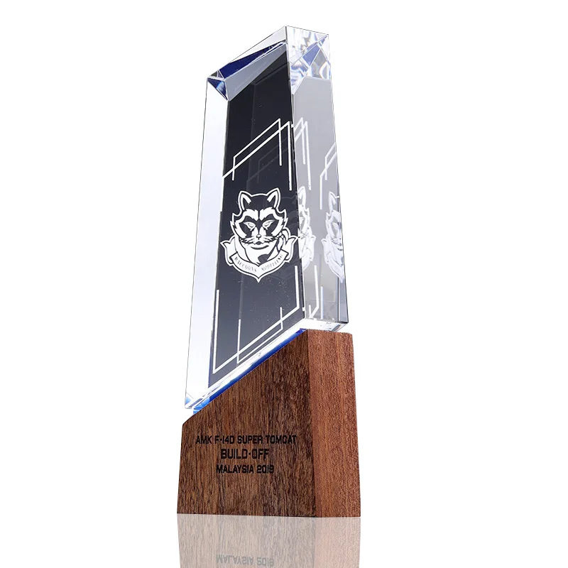 custom logo  K9 Crystal  Metal Material  souvenir  Conference trophy Solid wood crystal trophy crystal trophy