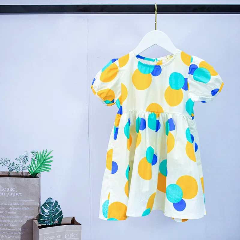 
New summer puff sleeve dot pattern baby girl party dress 