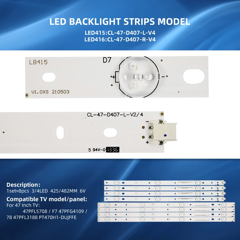 Wholesale Price 47 Inch TV Backlight LED Strip Light CL-47-D407-L-V4 R Bar LED TV For 47PFL5708/F7 47PFG4109/78 47PFL3188 PT470H