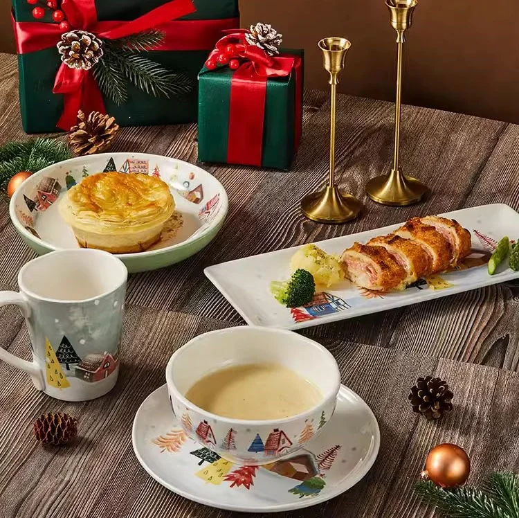 Nordic town Christmas ceramic tableware set household underglaze color creative Noodles in soup bowl dish combination