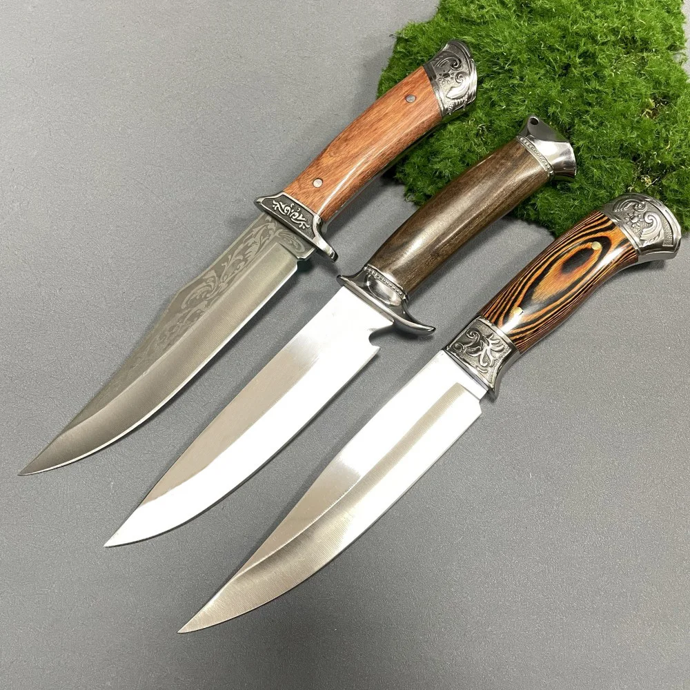 TLA59 Hot Sell Rose Wood Handle Bowie Hunting Tactical Knife Satin Straight Fixed Blade  Full Tang Camping Knives For Men