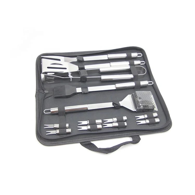 Hot selling household outdoor portable cloth bag barbecue tool stainless steel grill tool set