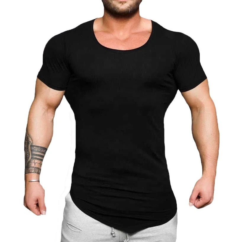 Custom gym pant shirt for muscle men irregular neck sports bodybuilding t shirt wholesale