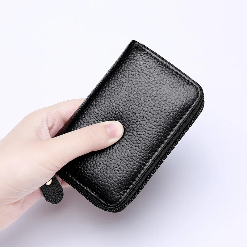 
atinfor RFID Card Clip Leather Card Cover Organ Zipper Leather Multi-Functional Wallet Certificate Purse 