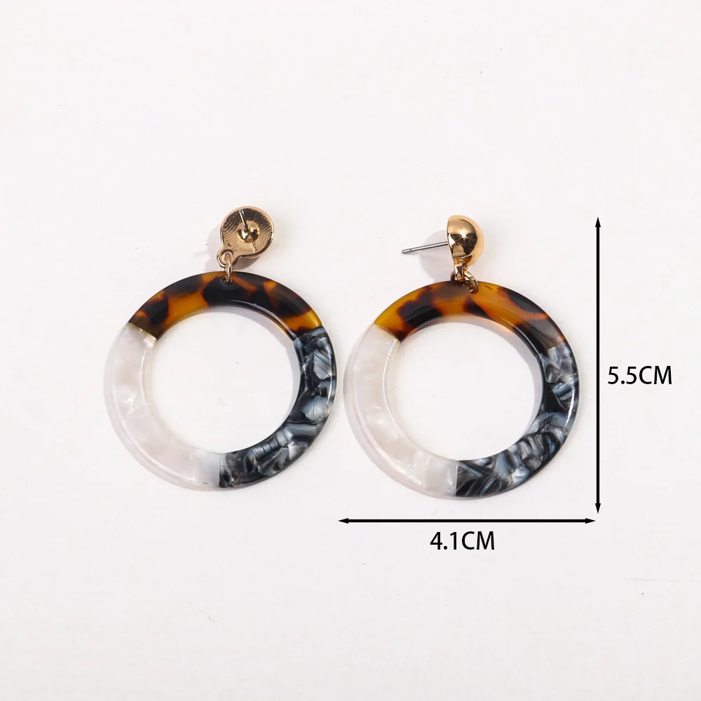 Autumn/Winter 2023 New Temperament Leopard Marble Splicing Acetic Acid Round Exaggerated Hollow Drop Earrings Retro