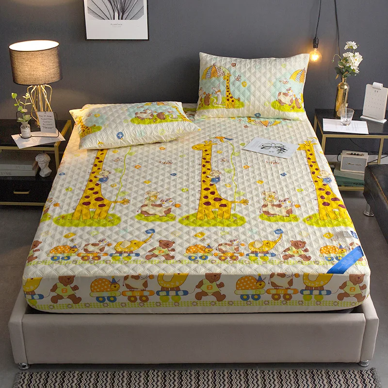 solid design plain color king queen size bed cover elastic cotton inside extra thick water proof bed mattress cover