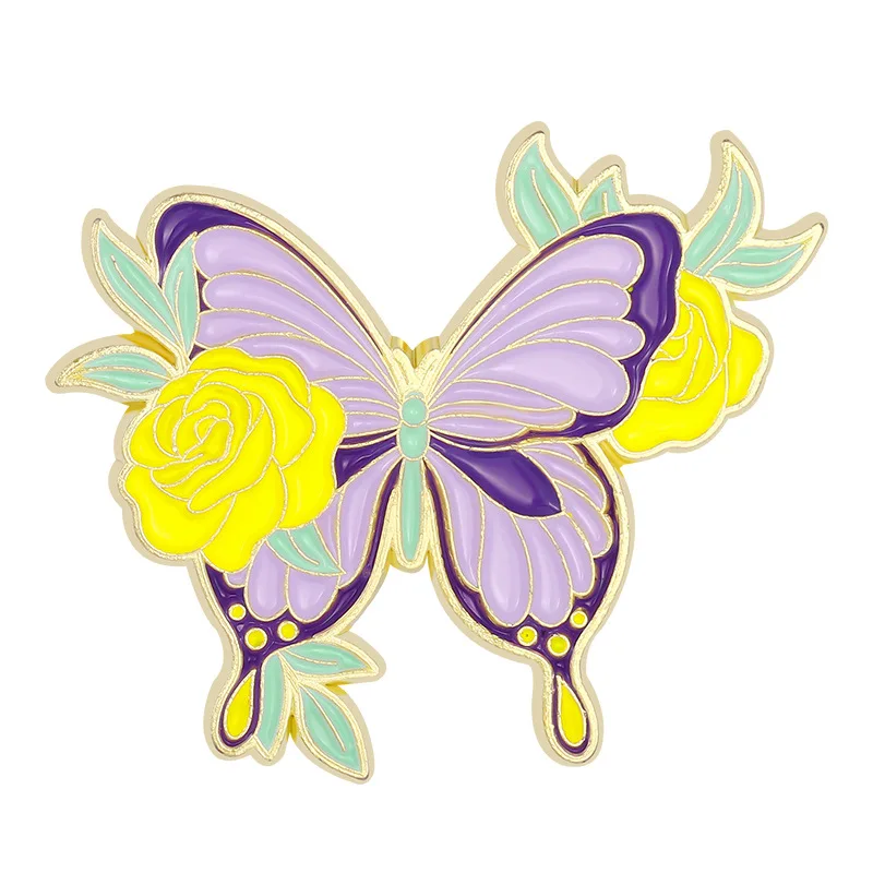 Customised gold plated animal butterfly brooch badge custom design cartoon metal enamel lapel pin