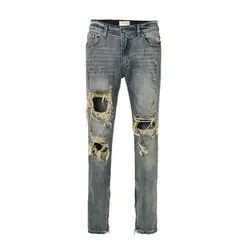 New fashion streetwear men DISTRESSED DENIM - VINTAGE BLUE jeans men denim