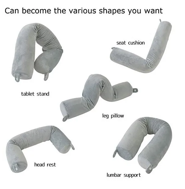 Neck Pillow for Travel Home, Portable Head Cervical Support Rest Cushion Twist Adjustable Bendable Memory Foam Roll Pillow