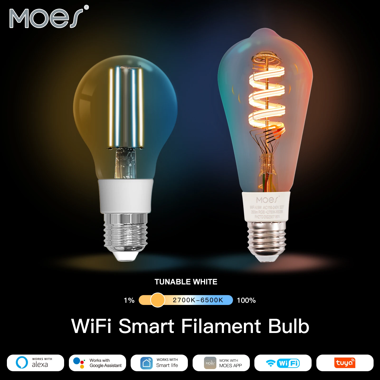 MOES Tuya WiFi Smart ST64 Edison светодиодные лампочки 16 миллионов RGB Меняющие цвет 2700K-6500K диммируемая работа с Alexa/Google Home