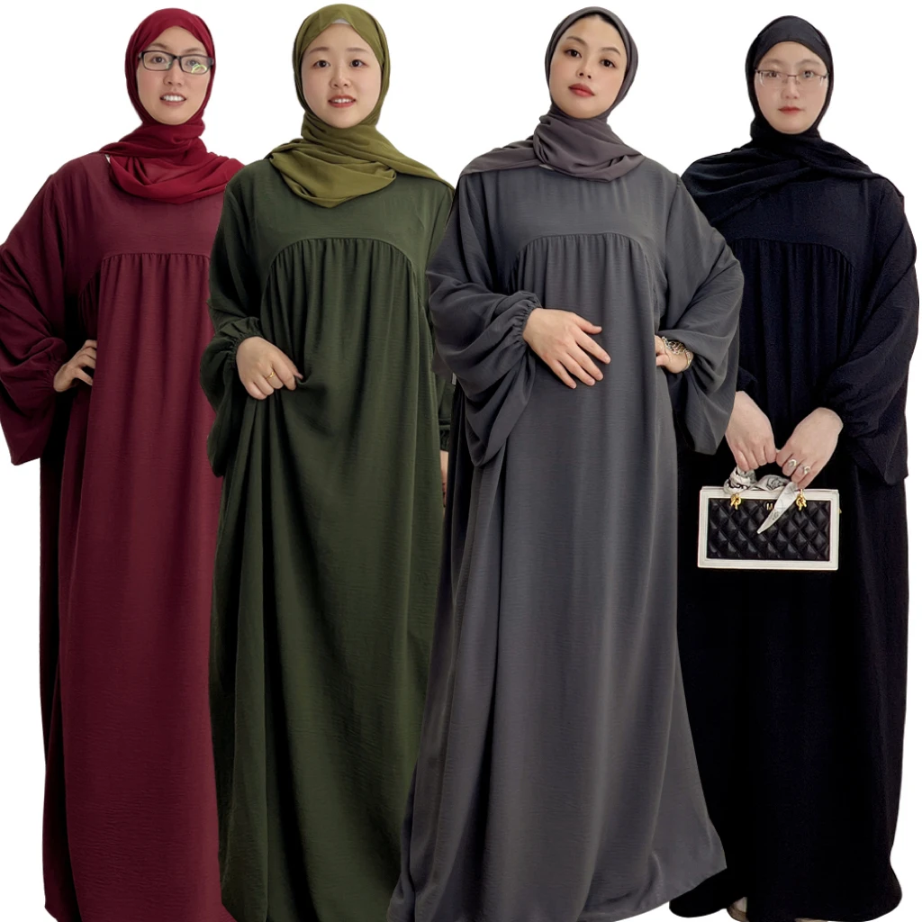 Loose Abaya Dubai Turkey Wrinkle Muslim Hijab Dress Plain Abaya for Muslim Women African Clothing